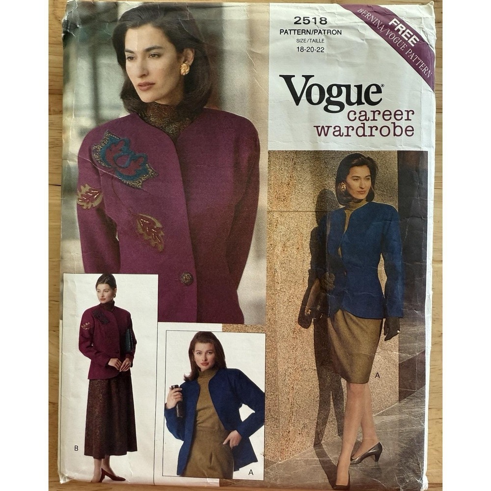 Vogue Career Wardrobe Pattern 2518 Misses' Jacket Top Skirt Pants Size 18-22 UC
